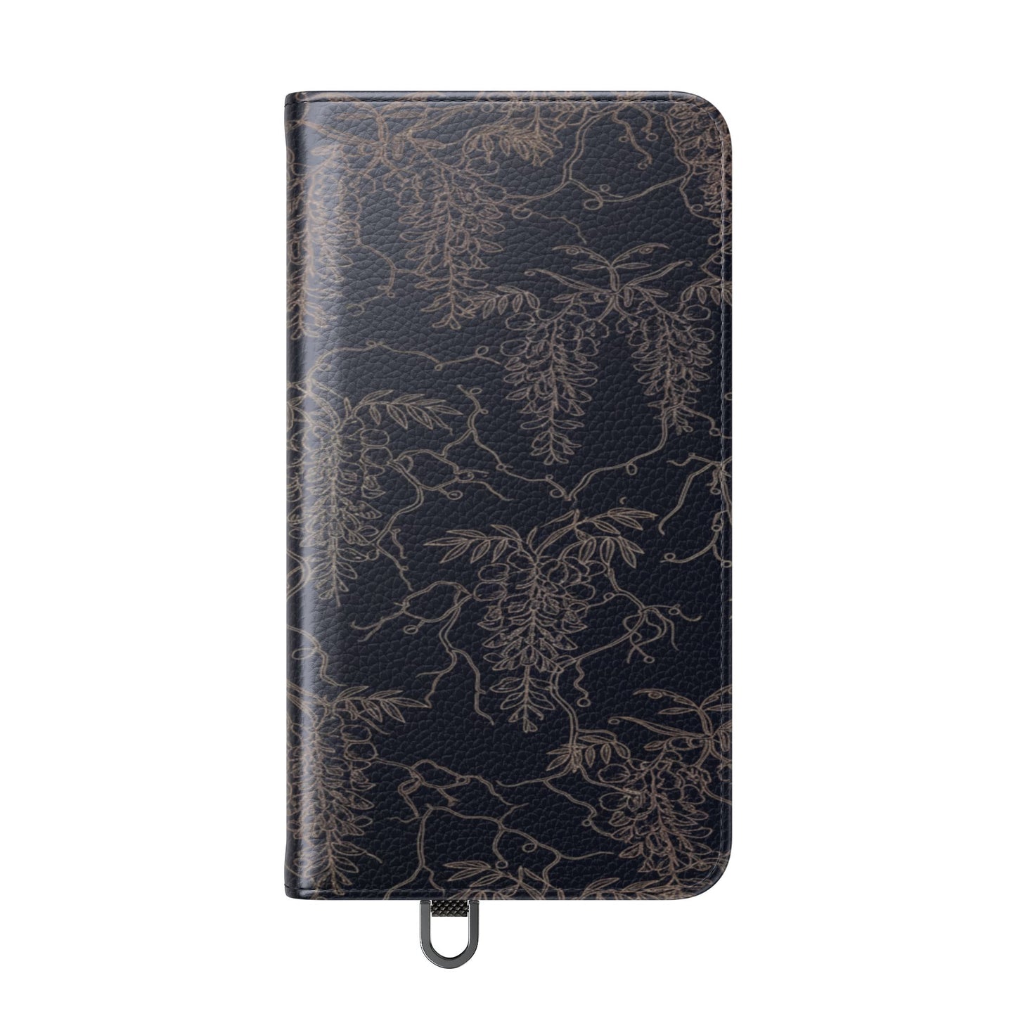 Botanical Noir Flip Phone Case — Dark Floral Wallet Cover with Card Slots
