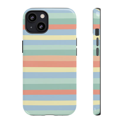 Pastel Striped Phone Case — Retro Horizontal Multi-Color Tough Case