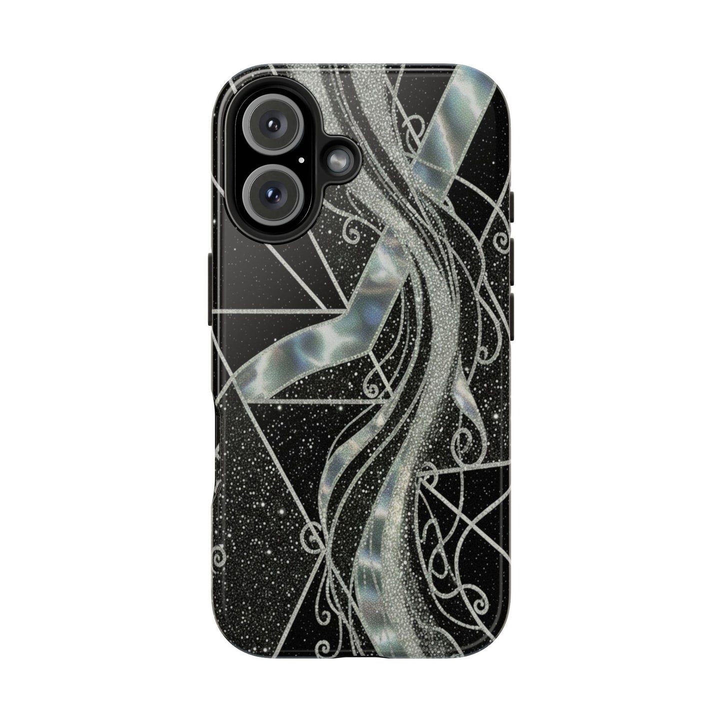 Geometry Tough Phone Case — Iridescent Ribbon on Black Celestial Background