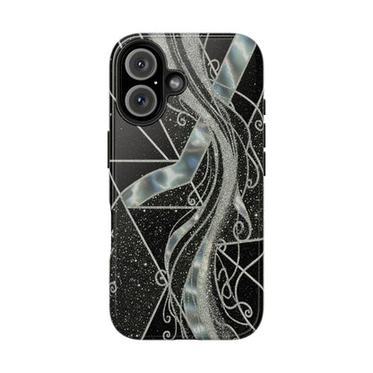 Geometry Tough Phone Case — Iridescent Ribbon on Black Celestial Background