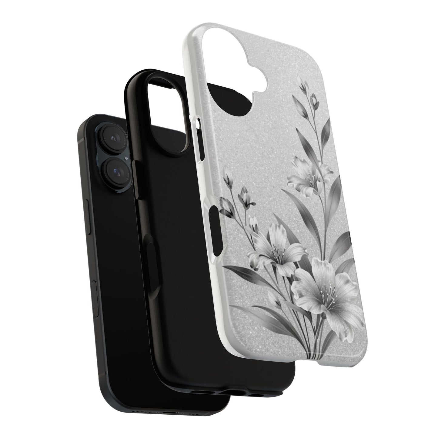 Floral Monochrome Phone Case — Elegant Black & White Lily Design