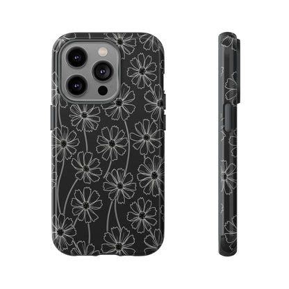 Floral Doodle Tough Phone Case — Black & Gray Daisy Pattern