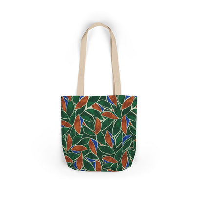 Botanical Leaves Canvas Tote — Green & Rust Floral Pattern