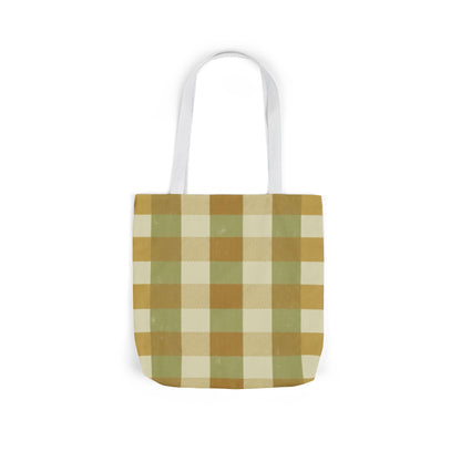 Autumn Plaid Canvas Tote Bag — Gold & Sage Plaid Market Tote