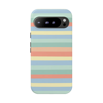 Pastel Striped Phone Case — Retro Horizontal Multi-Color Tough Case