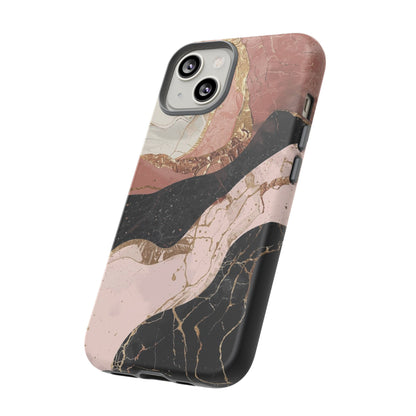 Marbled Rose Gold Phone Case — Abstract Pink & Black Protective Tough Case