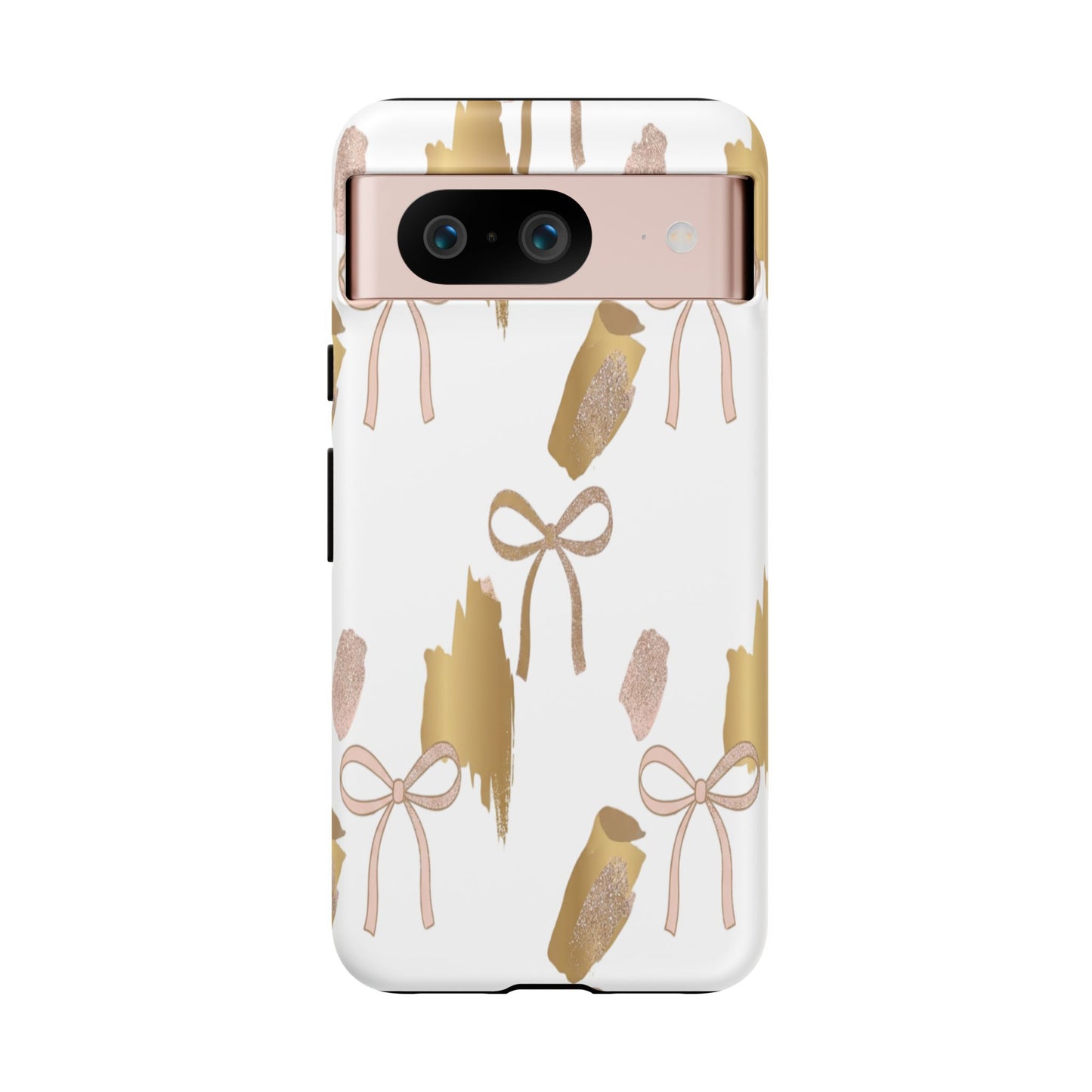Phone Case — Gold Brushstroke & Blush Bow Pattern