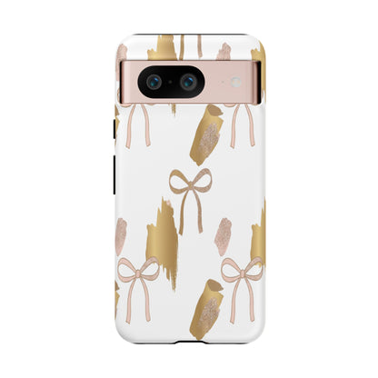 Phone Case — Gold Brushstroke & Blush Bow Pattern