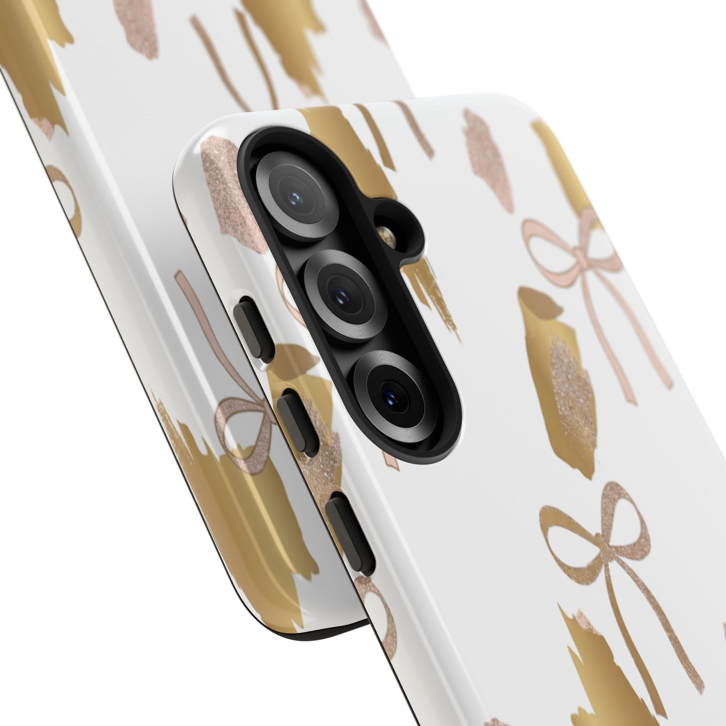 Phone Case — Gold Brushstroke & Blush Bow Pattern