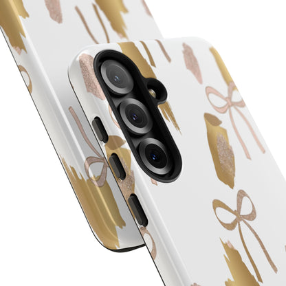 Phone Case — Gold Brushstroke & Blush Bow Pattern
