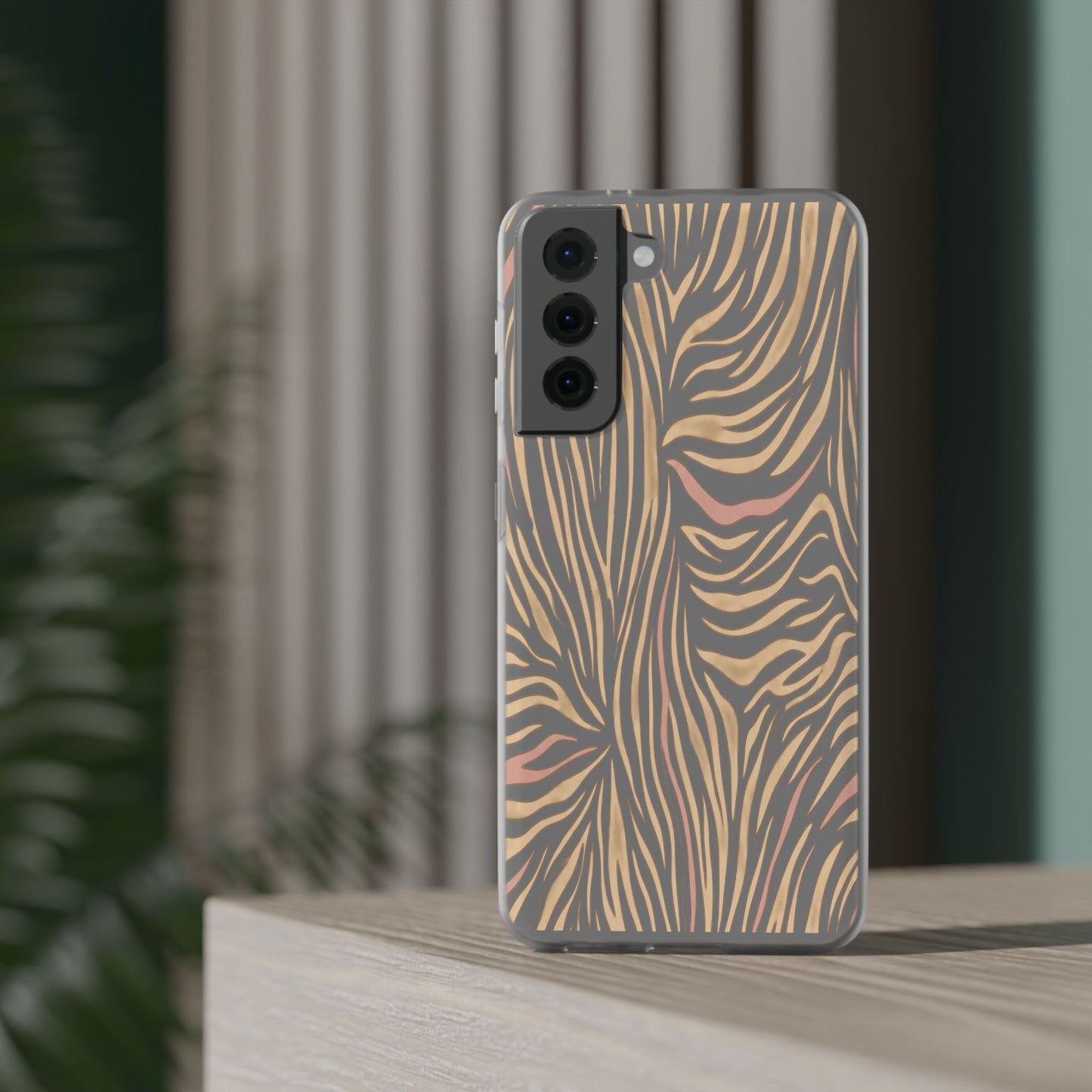 Neutral Zebra Print Flexi Case — Beige & Rose Gold Animal Pattern Phone Cover
