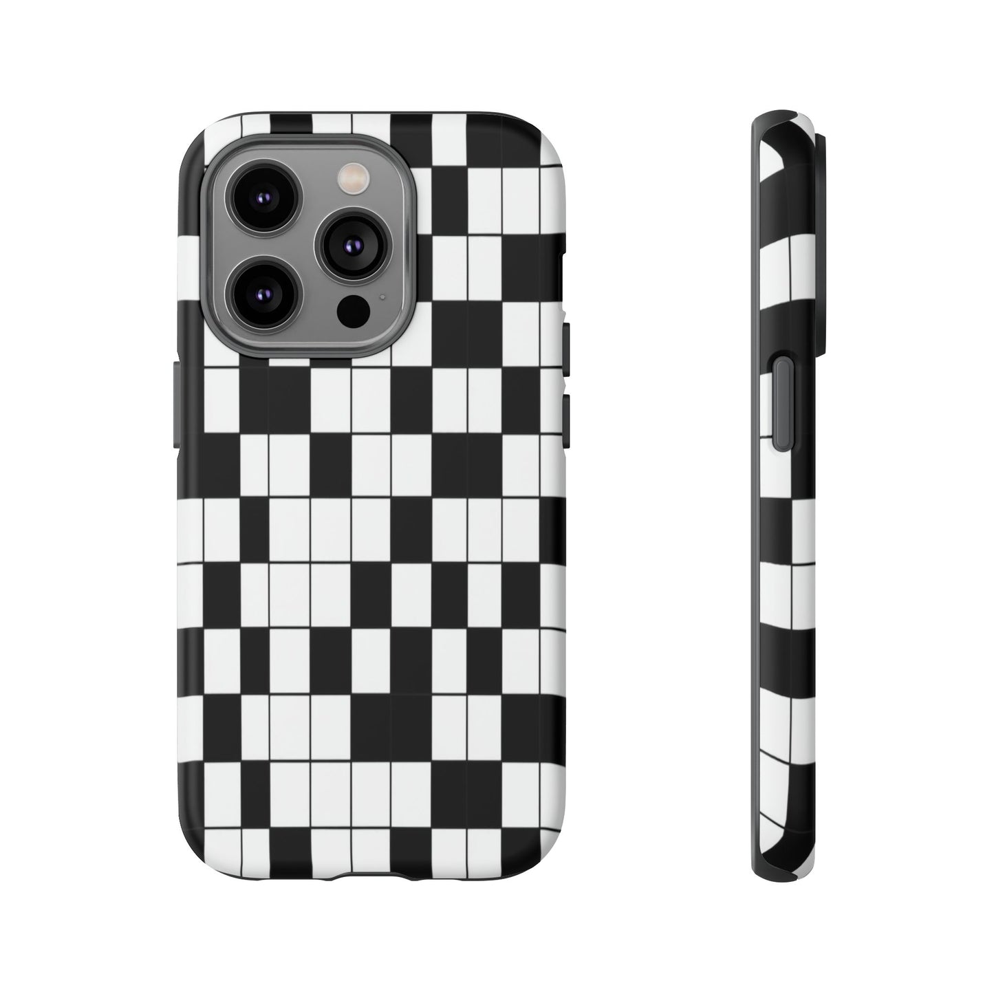 Crossword Grid Phone Case — Black & White Puzzle Pattern Tough Phone Cover