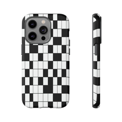 Crossword Grid Phone Case — Black & White Puzzle Pattern Tough Phone Cover