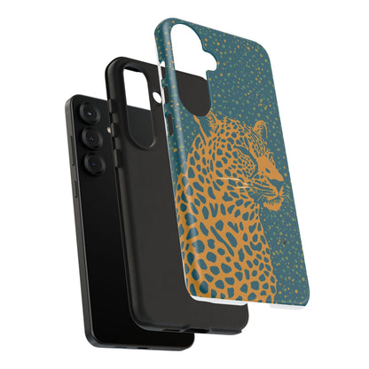 Leopard Spotlight Phone Case — Teal Gold Animal Print Protective Cover
