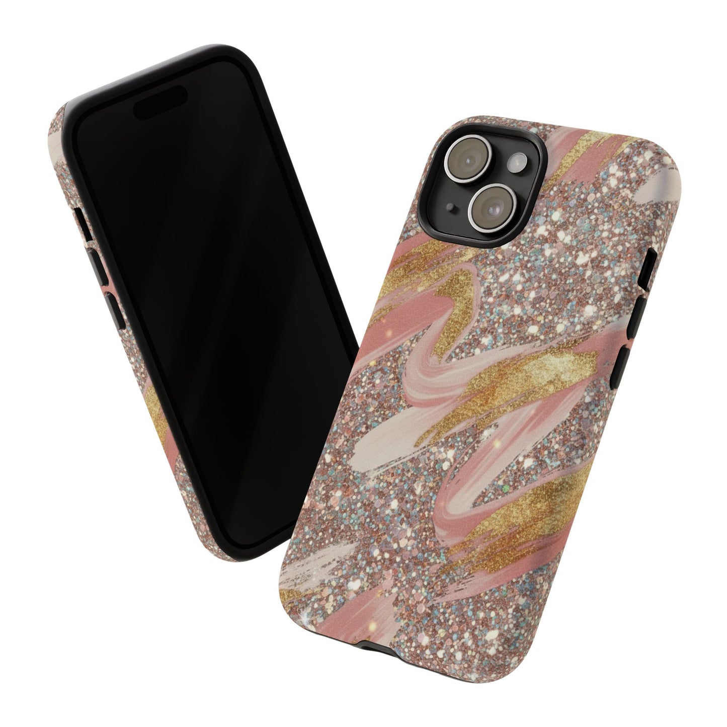 Glitter Blush Marble Phone Case — Pink Gold Swirl Tough Case
