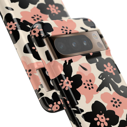 Floral Phone Case — Pink & Black Retro Blossom Protective Cover