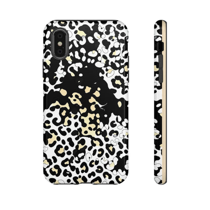 Leopard Splash Tough Phone Case — Black & Cream Animal Print Protective Cover