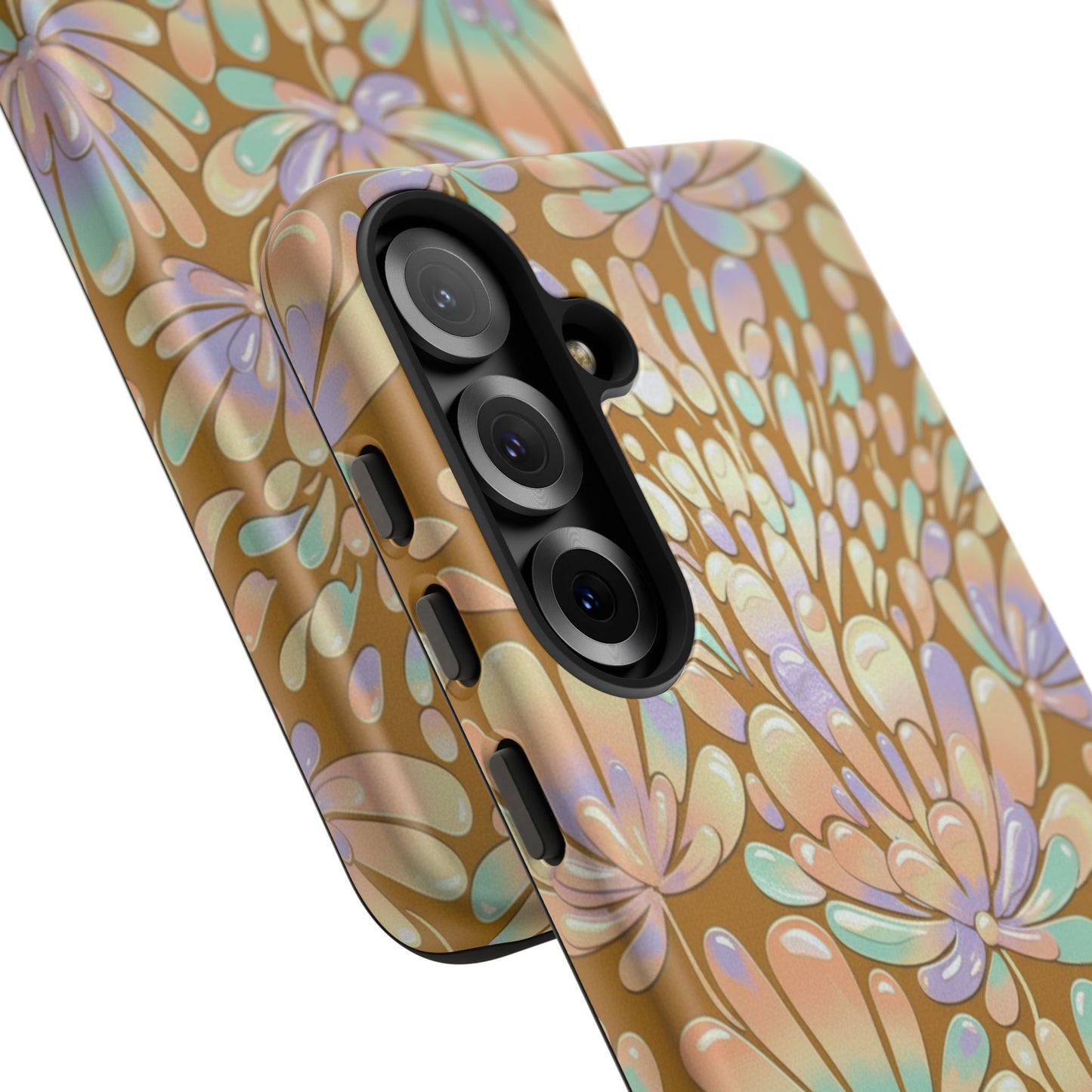 Floral Burst Tough Phone Case – Gold Pastel Botanical Protection