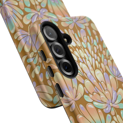 Floral Burst Tough Phone Case – Gold Pastel Botanical Protection