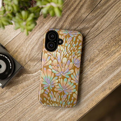 Floral Burst Tough Phone Case – Gold Pastel Botanical Protection