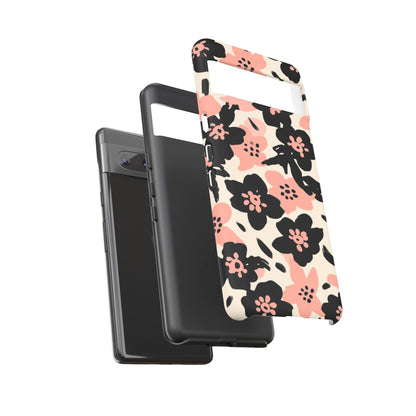 Floral Phone Case — Pink & Black Retro Blossom Protective Cover