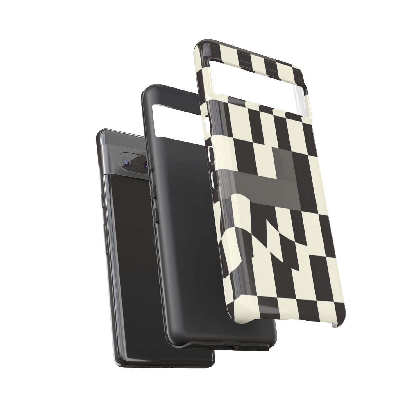 Checkerboard Wave Phone Case — Black & Cream Graphic Tough Case