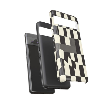 Checkerboard Wave Phone Case — Black & Cream Graphic Tough Case