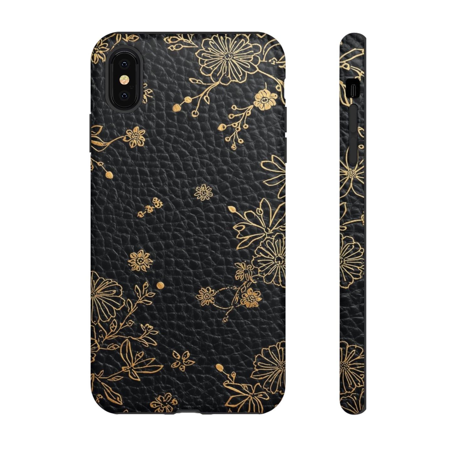 Floral Gold Foil Leather Texture Tough Phone Case