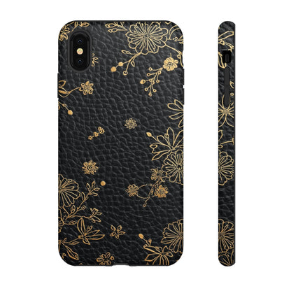 Floral Gold Foil Leather Texture Tough Phone Case