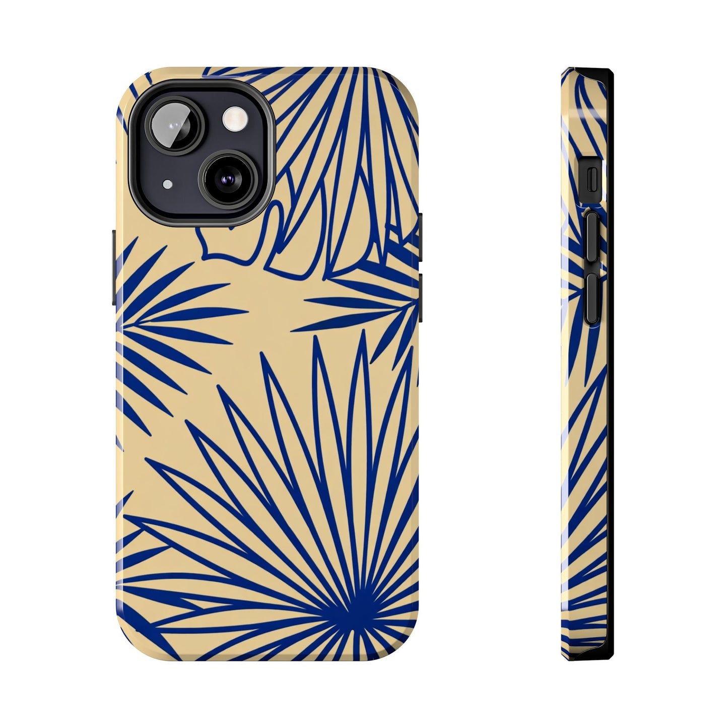 Tropical Palm Pattern Tough Phone Case — Navy Blue Fan Leaves on Sand