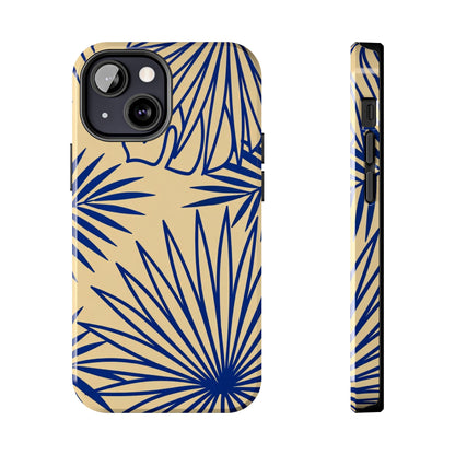 Tropical Palm Pattern Tough Phone Case — Navy Blue Fan Leaves on Sand