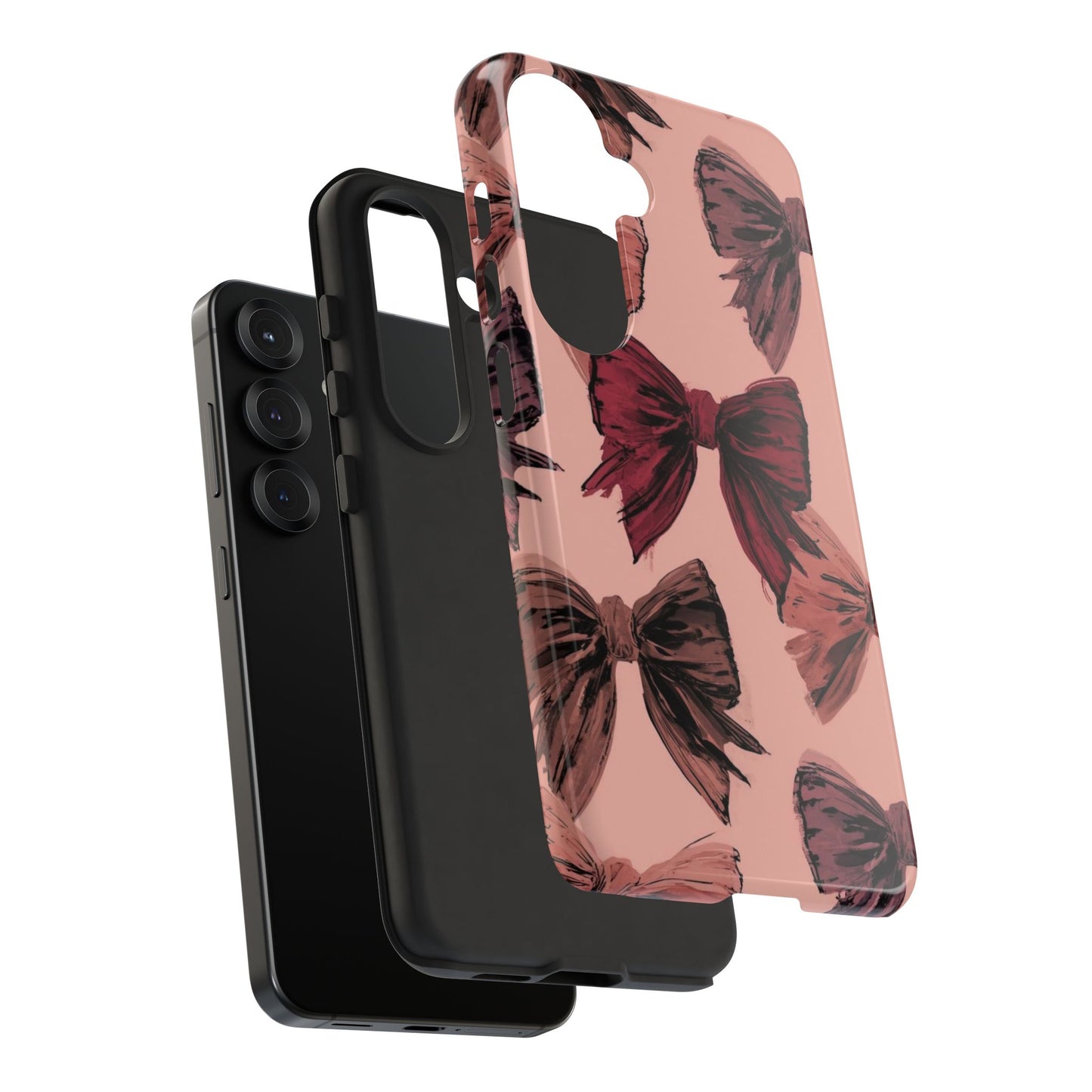 Bow Pattern Tough Phone Case — Pink Watercolor Bows Protective iPhone Cover