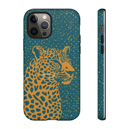Leopard Spotlight Phone Case — Teal Gold Animal Print Protective Cover