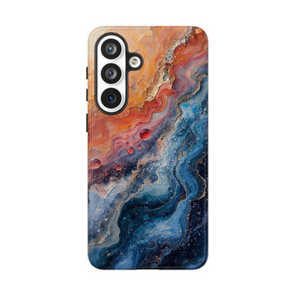 Marbled Galaxy Tough Phone Case — Abstract Blue & Coral Protective Cover