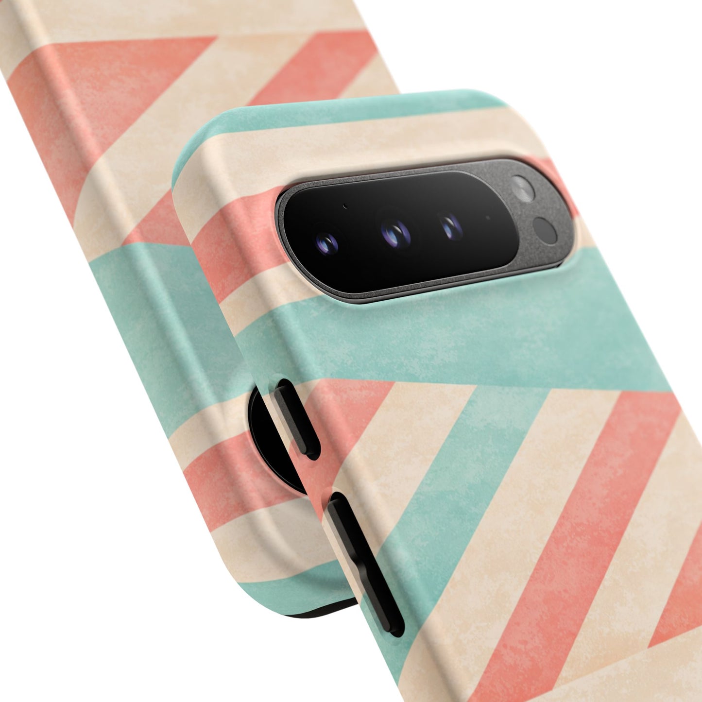 Pastel Stripes Tough Phone Case – Retro Coral & Teal Protective Cover