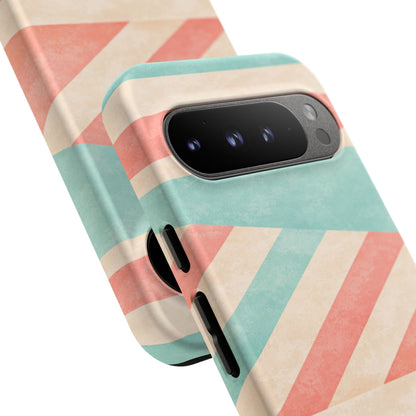 Pastel Stripes Tough Phone Case – Retro Coral & Teal Protective Cover