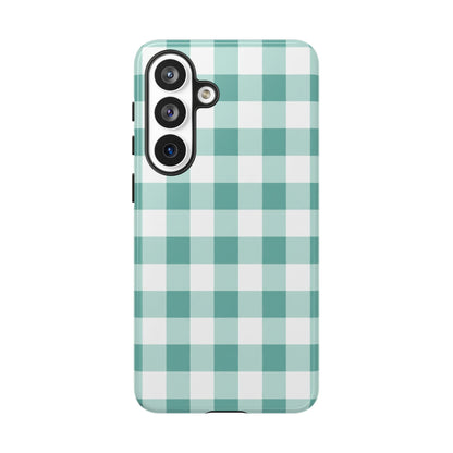 Mint Green Buffalo Check Tough Phone Case — Durable Plaid Protective Cover