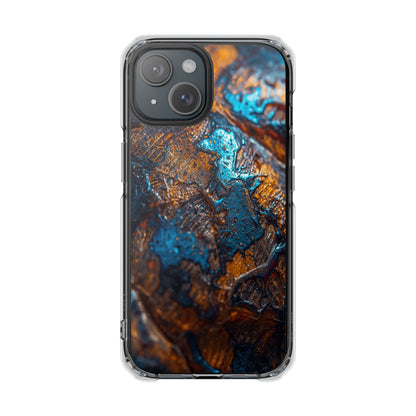 Magnetic Clear Phone Case — Blue & Copper Abstract Tortoise Impact Design