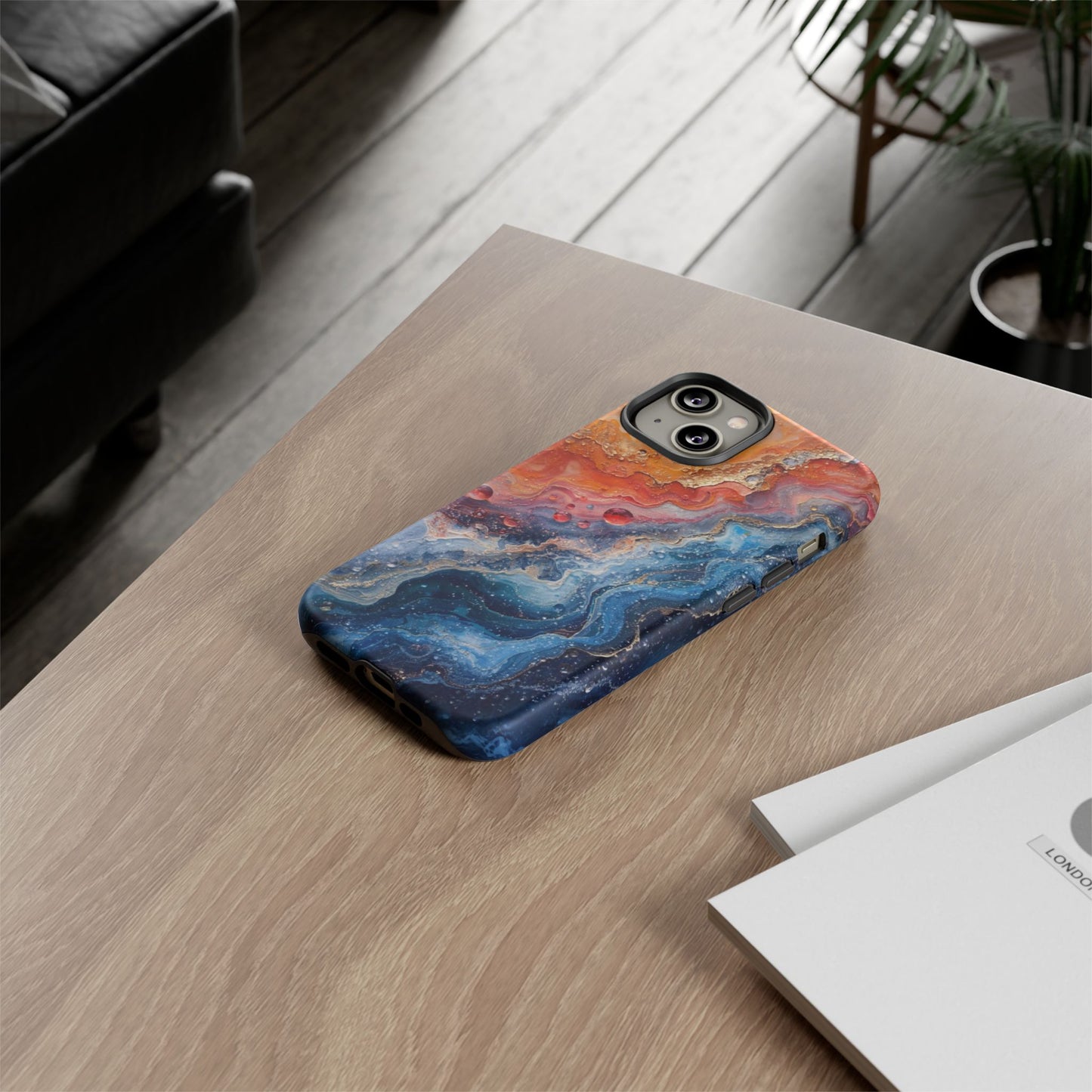 Marbled Galaxy Tough Phone Case — Abstract Blue & Coral Protective Cover