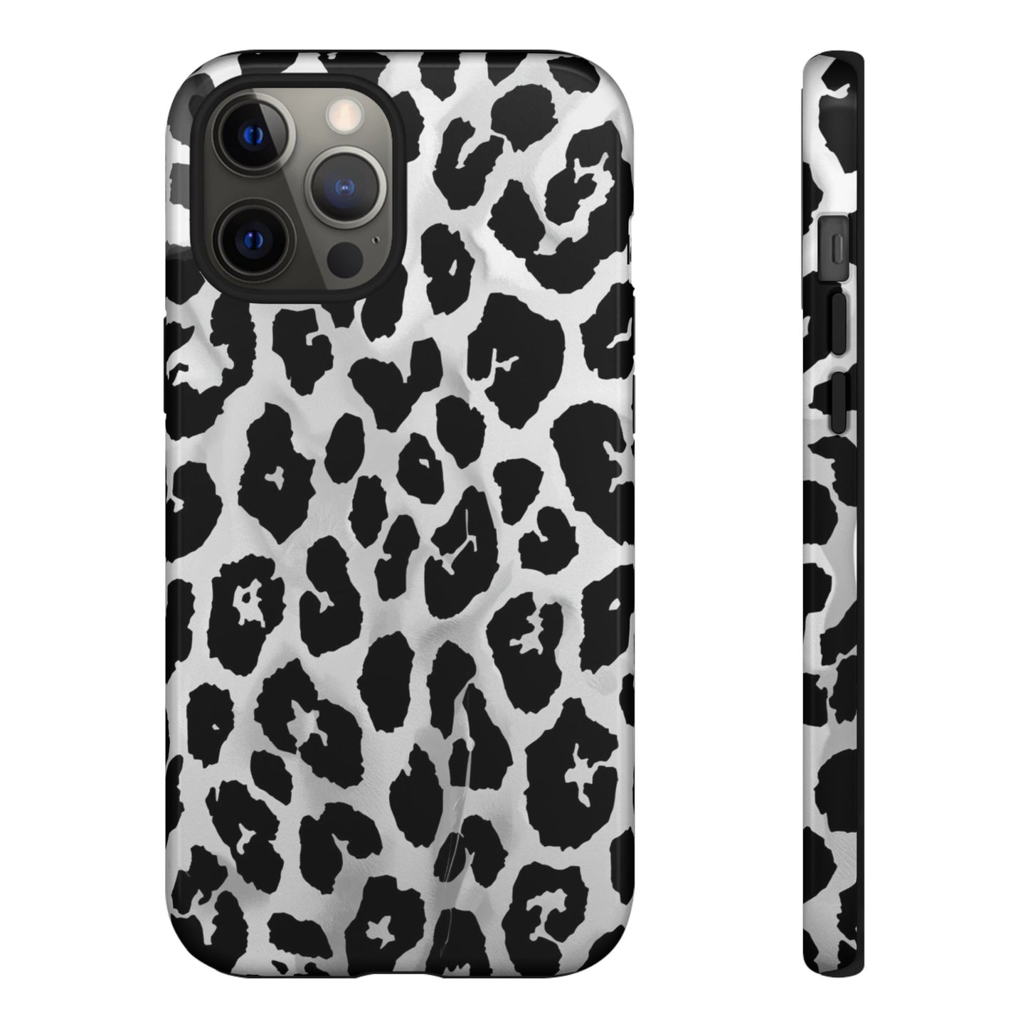 Leopard Print Tough Phone Case – Black & White Animal Pattern Protective Cover