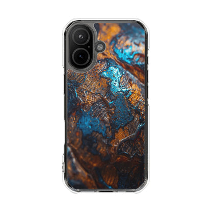 Magnetic Clear Phone Case — Blue & Copper Abstract Tortoise Impact Design