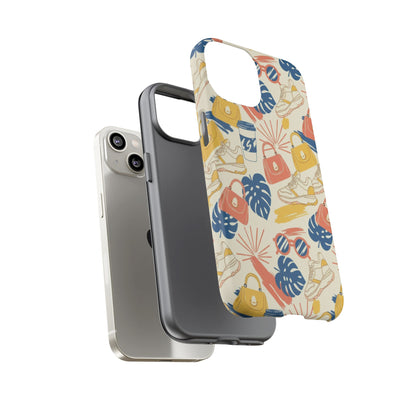 Tough Cases: Retro Summer Pattern Phone Case – Sunglasses, Sneakers & Tropical Leaves