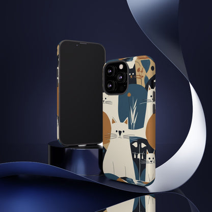 Cat Pattern Phone Case – Retro Abstract Cats Protective iPhone Cover