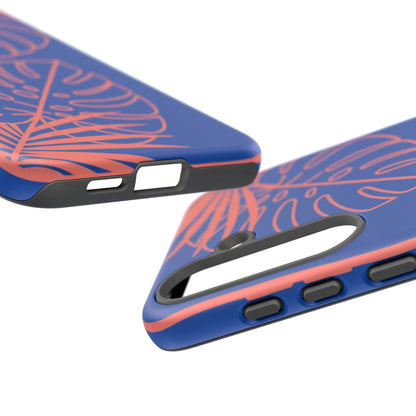 Tropical Monstera Phone Case — Blue & Coral Leaf Protective Cover