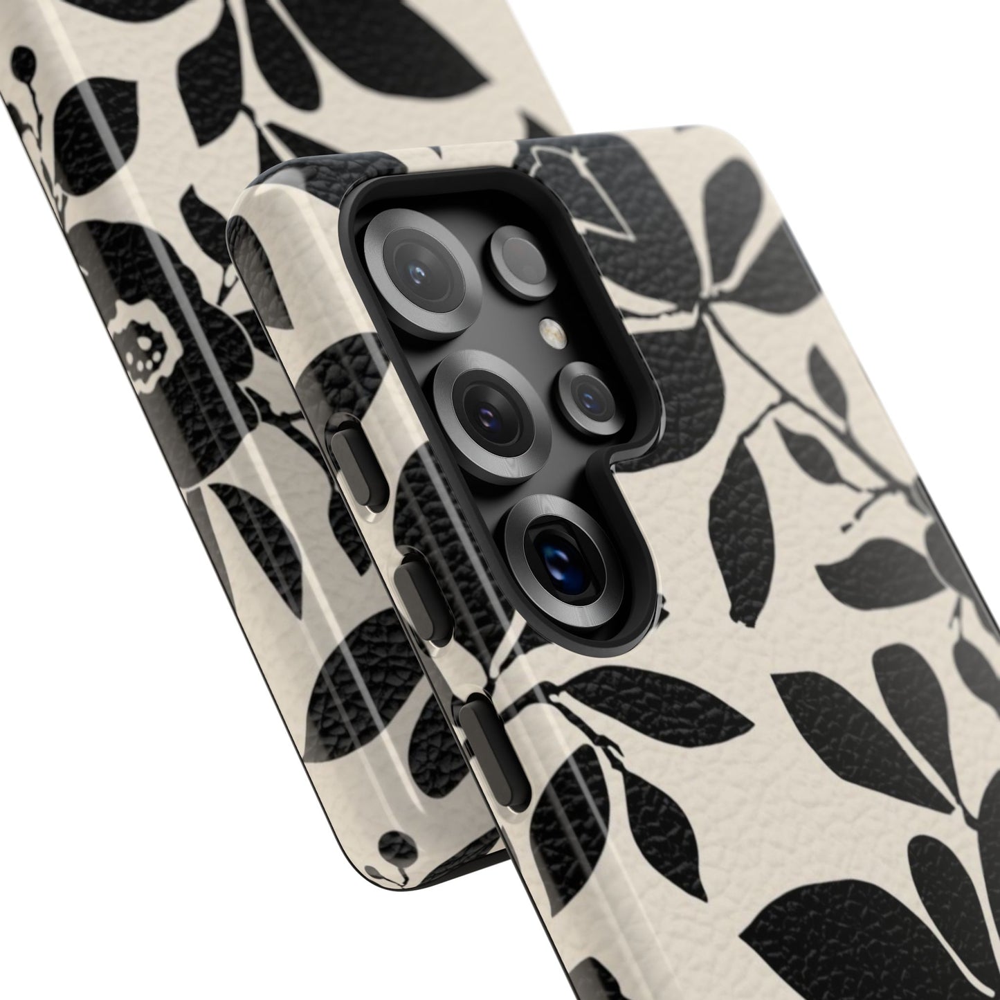 Black Floral Pattern Phone Case — Monochrome Botanical Tough Case