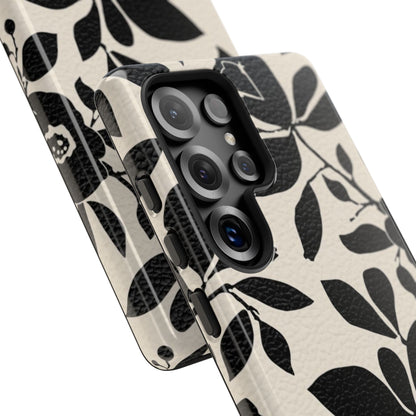 Black Floral Pattern Phone Case — Monochrome Botanical Tough Case
