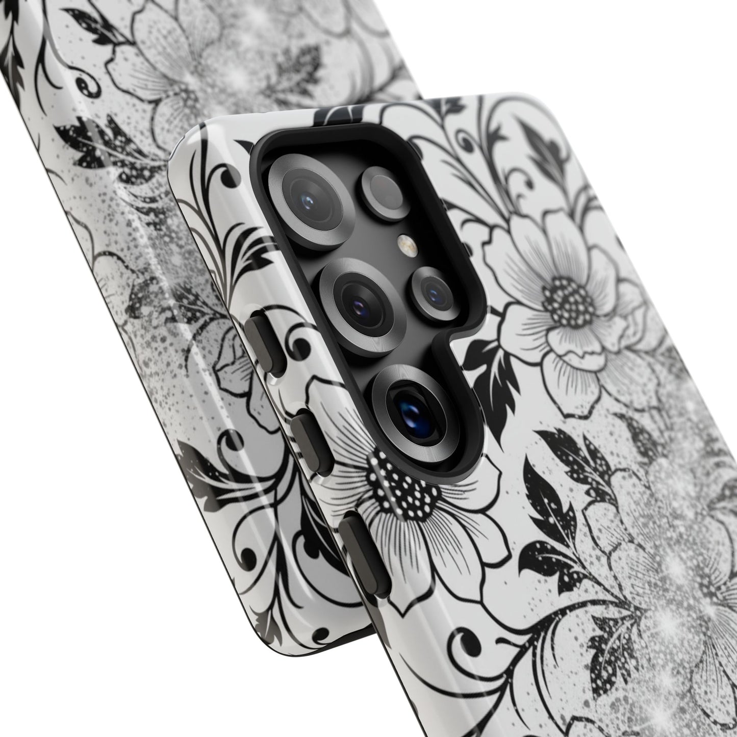 Floral Lace Phone Case — Black & White Vintage Flower Protective Case