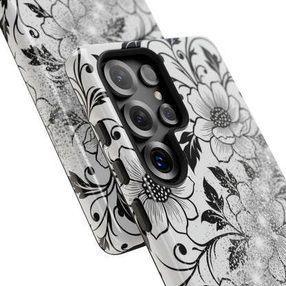 Floral Lace Phone Case — Black & White Vintage Flower Protective Case