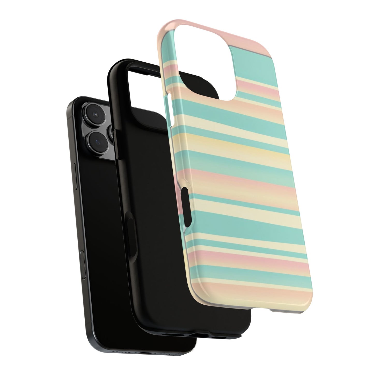 Pastel Striped Tough Phone Case — Mint, Peach & Cream Protective Cover