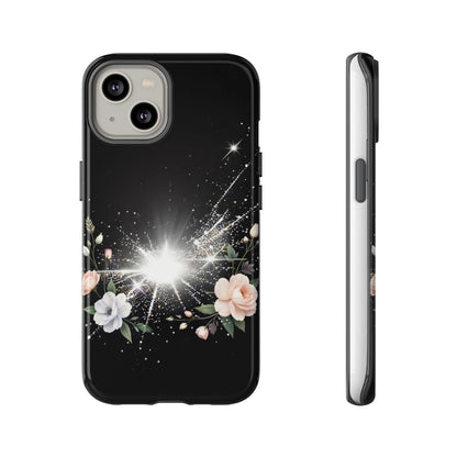 Floral Burst Phone Case — Protective Black Sparkle Design